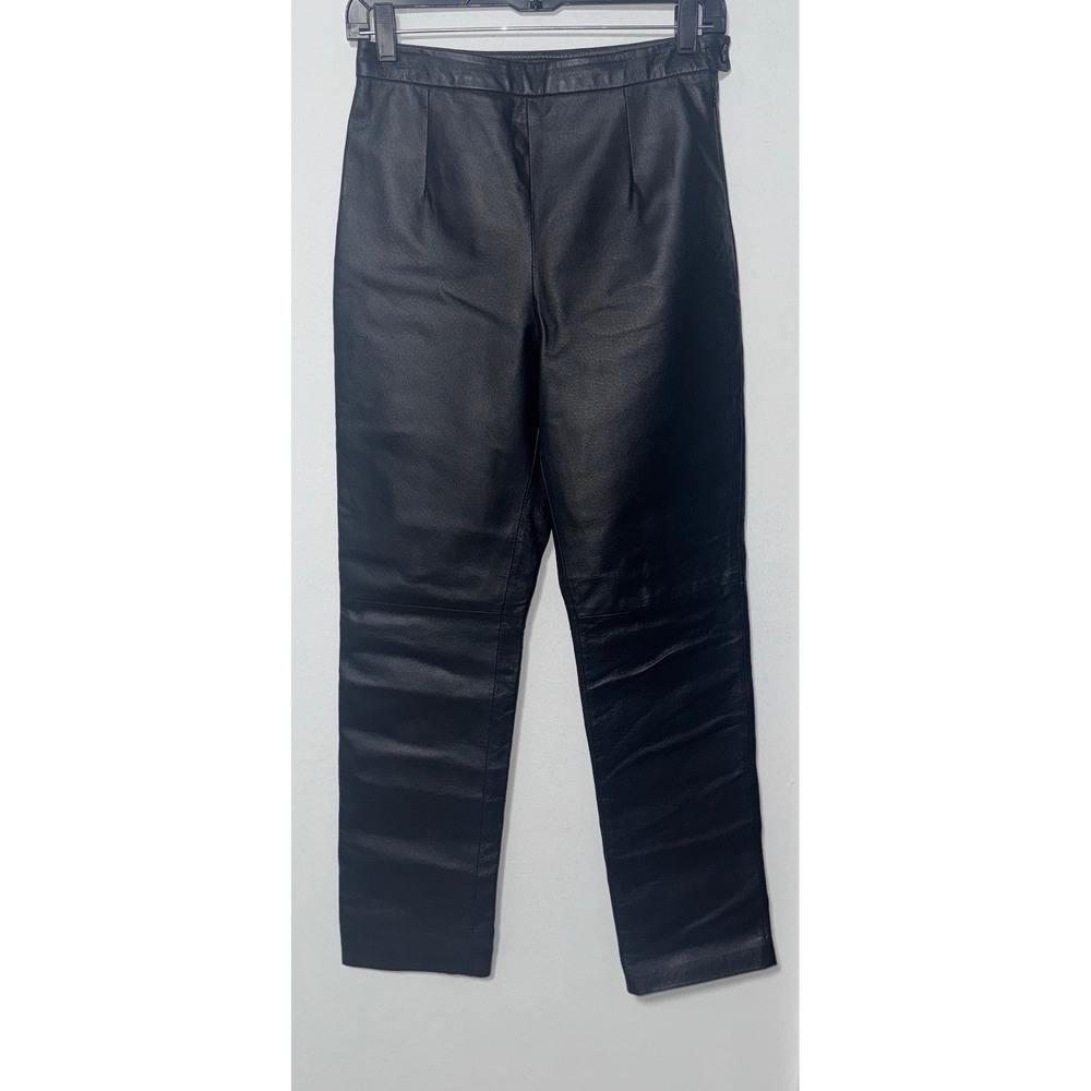 Clio Women's Size 4 100% Leather Pants Straight Leg Side Zip Biker Fall